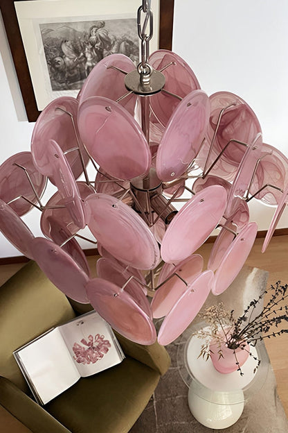 Vintage Art Pink Glass Disks Chandelier - view 12 | morylighting