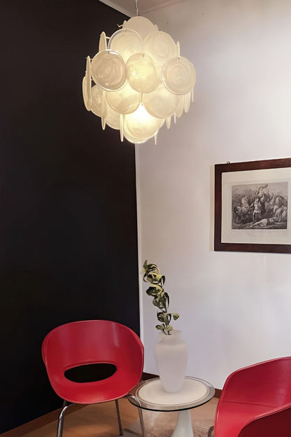 Vintage Art White Glass Disks Chandelier - view 8 | morylighting