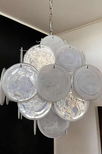Vintage Art White Glass Disks Chandelier - view 22 | morylighting