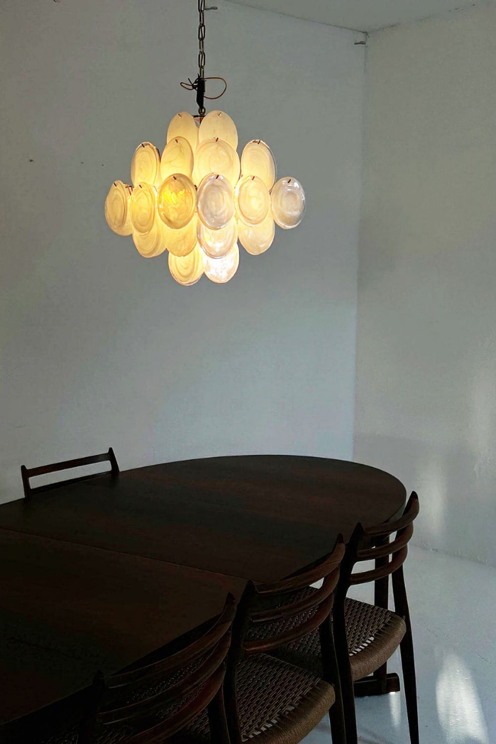 Vintage Art White Glass Disks Chandelier - view 4 | morylighting