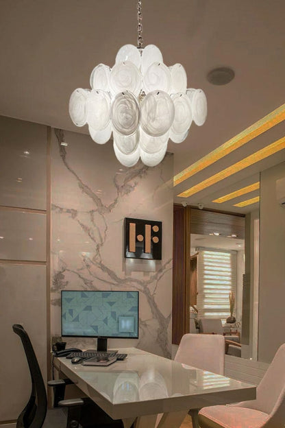 Vintage Art White Glass Disks Chandelier - view 3 | morylighting