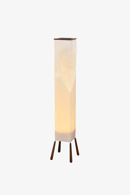 Nori Sculptural Leaf Floor Lamp | Fabric, Wood | Front centered studio shot showcasing the full vertical geometric silhouette of the unlit leaf lamp | vexa lamps