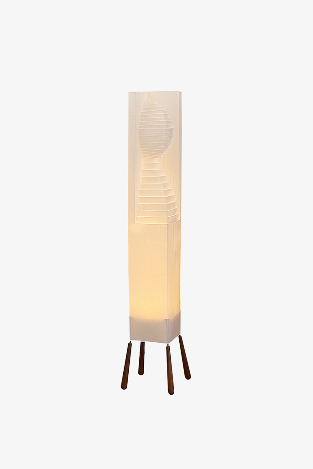 Nori Sculptural Leaf Floor Lamp | Fabric, Wood | Illuminated front studio view of the wavy column floor light projecting a warm comforting glow | vexa lamps