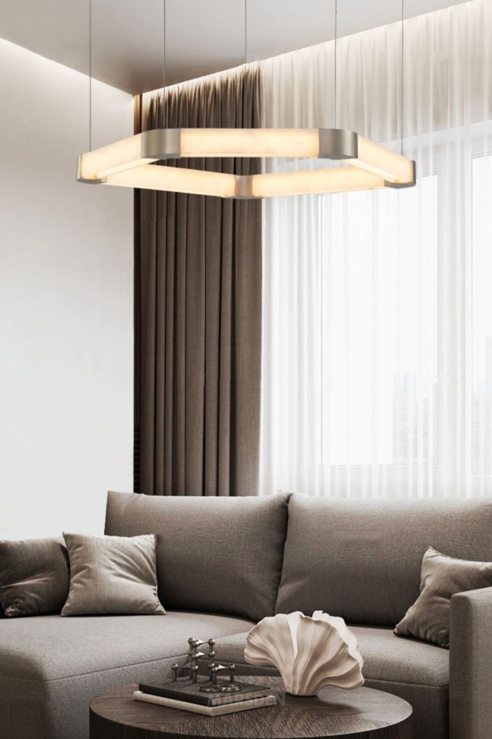 Ola Single Alabaster Ring Chandelier - view 10 | morylighting