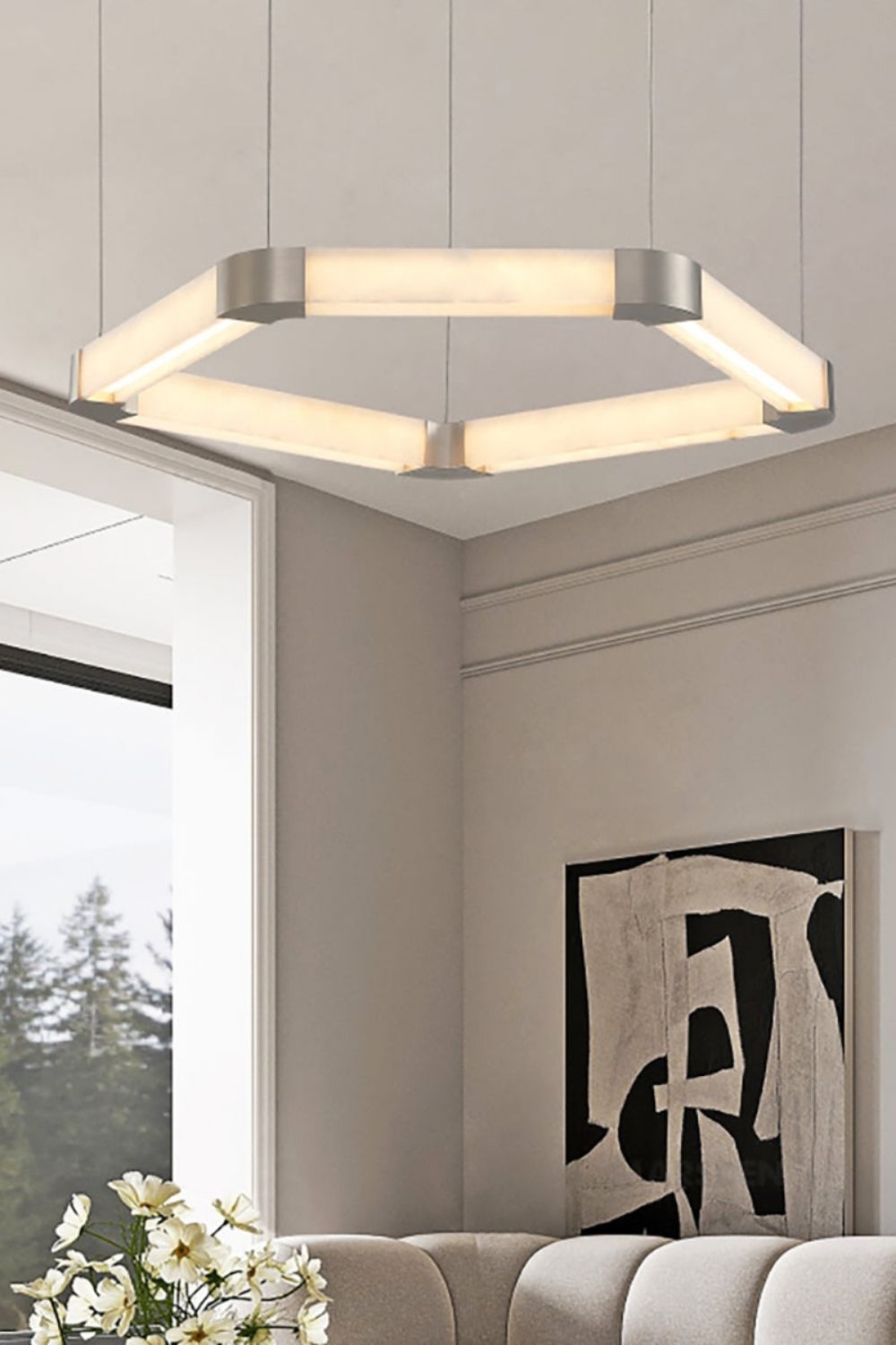 Ola Single Alabaster Ring Chandelier - view 6 | morylighting