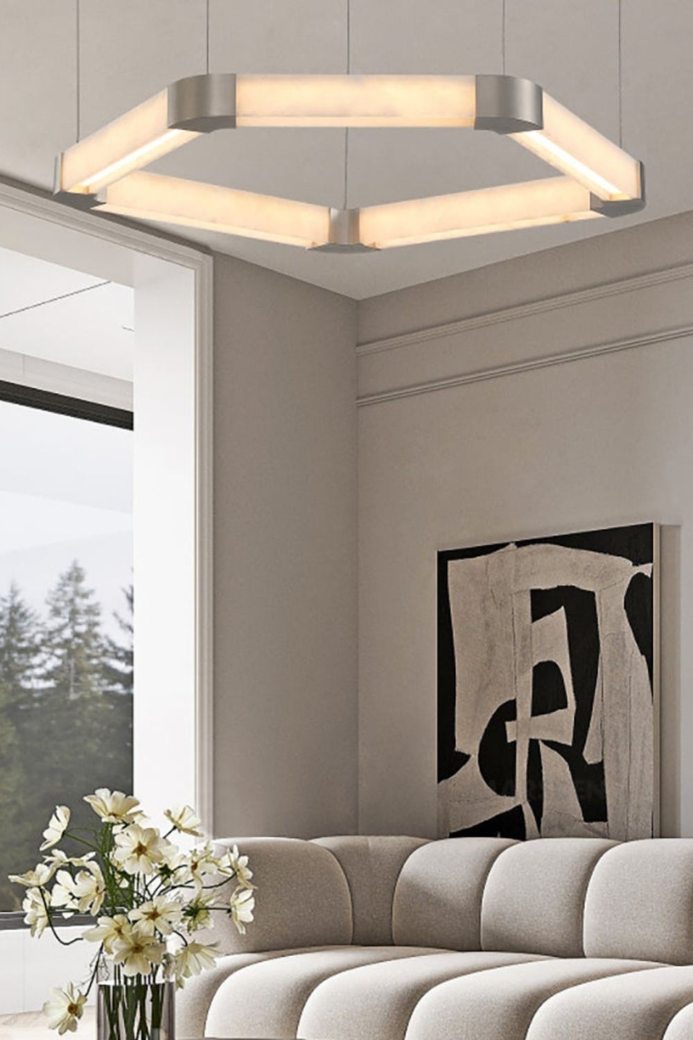 Ola Single Alabaster Ring Chandelier - view 8 | morylighting
