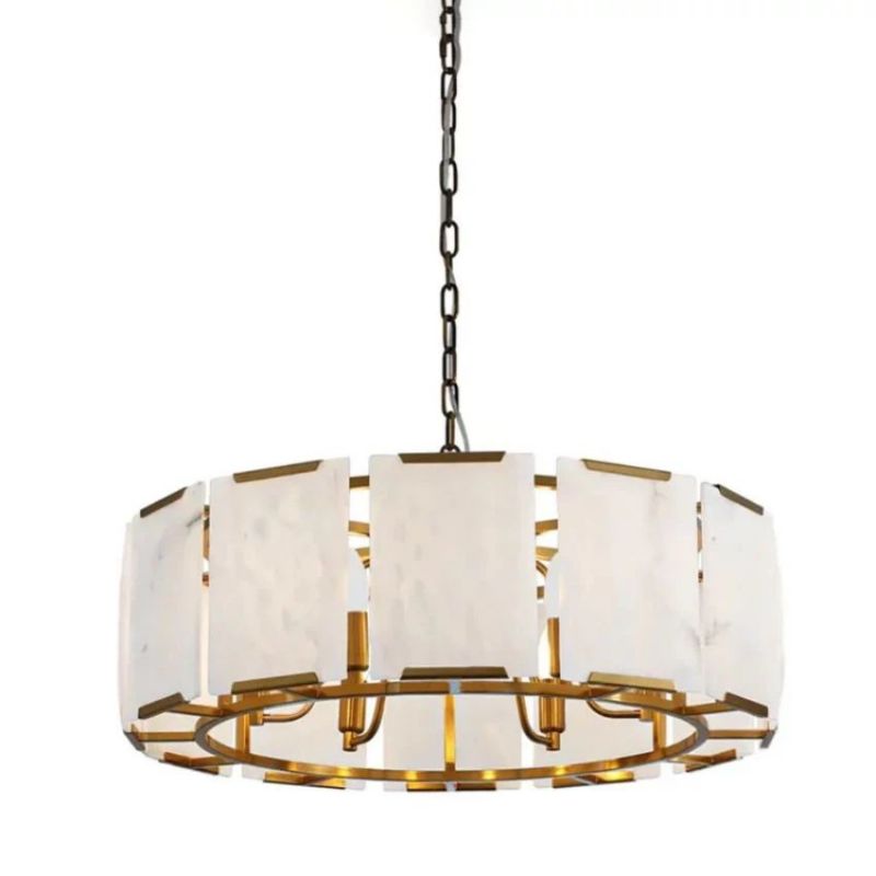 Morylighting Grand Alabaster Round Chandelier - American transitional great room with cathedral ceiling