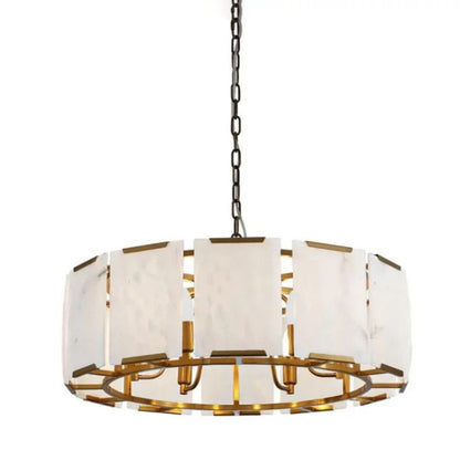 Morylighting Grand Alabaster Round Chandelier - American transitional great room with cathedral ceiling