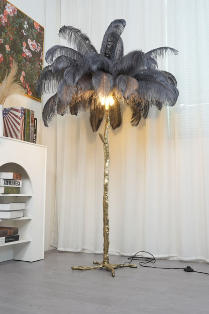 Brass Ostrich Feather Floor Lamp