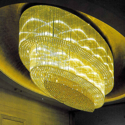 Oval flush mounted crystal chandelier