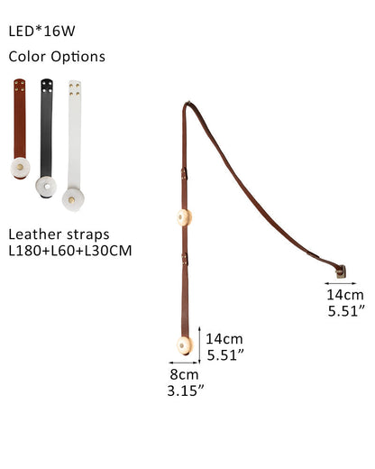 LED Mini SNAPS Module Ceiling Alabaster Pendant Light with Brown Leather Straps