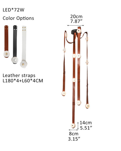 LED Mini SNAPS Module Ceiling Alabaster Pendant Light with Brown Leather Straps