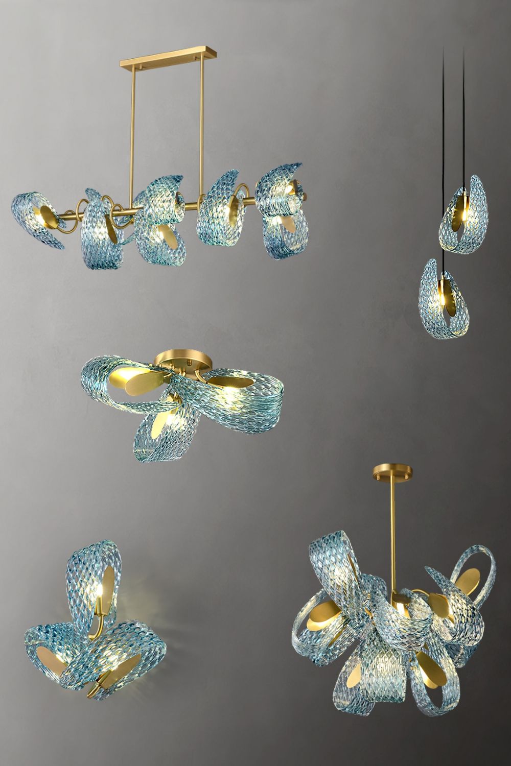 Petal Blue Glass Chandelier - morylighting