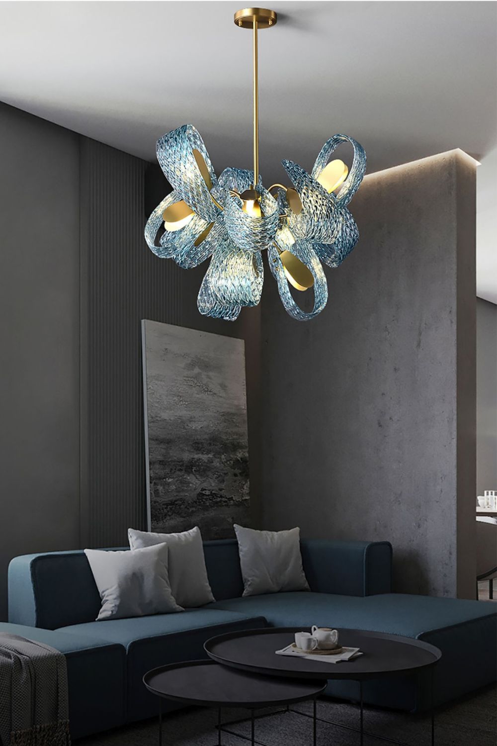 Petal Blue Glass Chandelier - morylighting