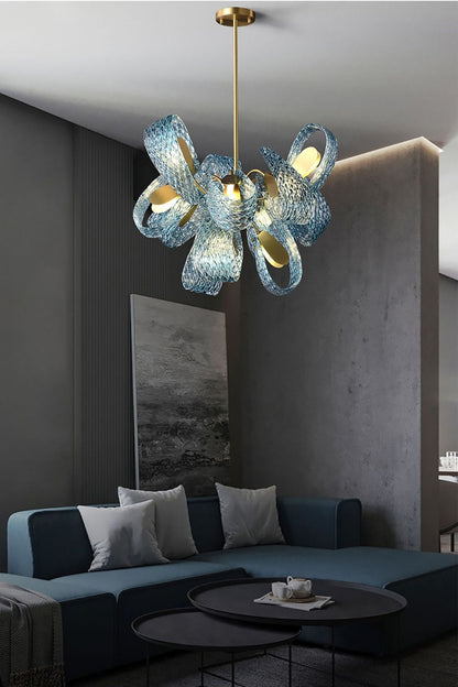 Petal Blue Glass Chandelier - morylighting