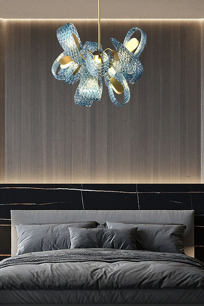 Petal Blue Glass Chandelier - morylighting