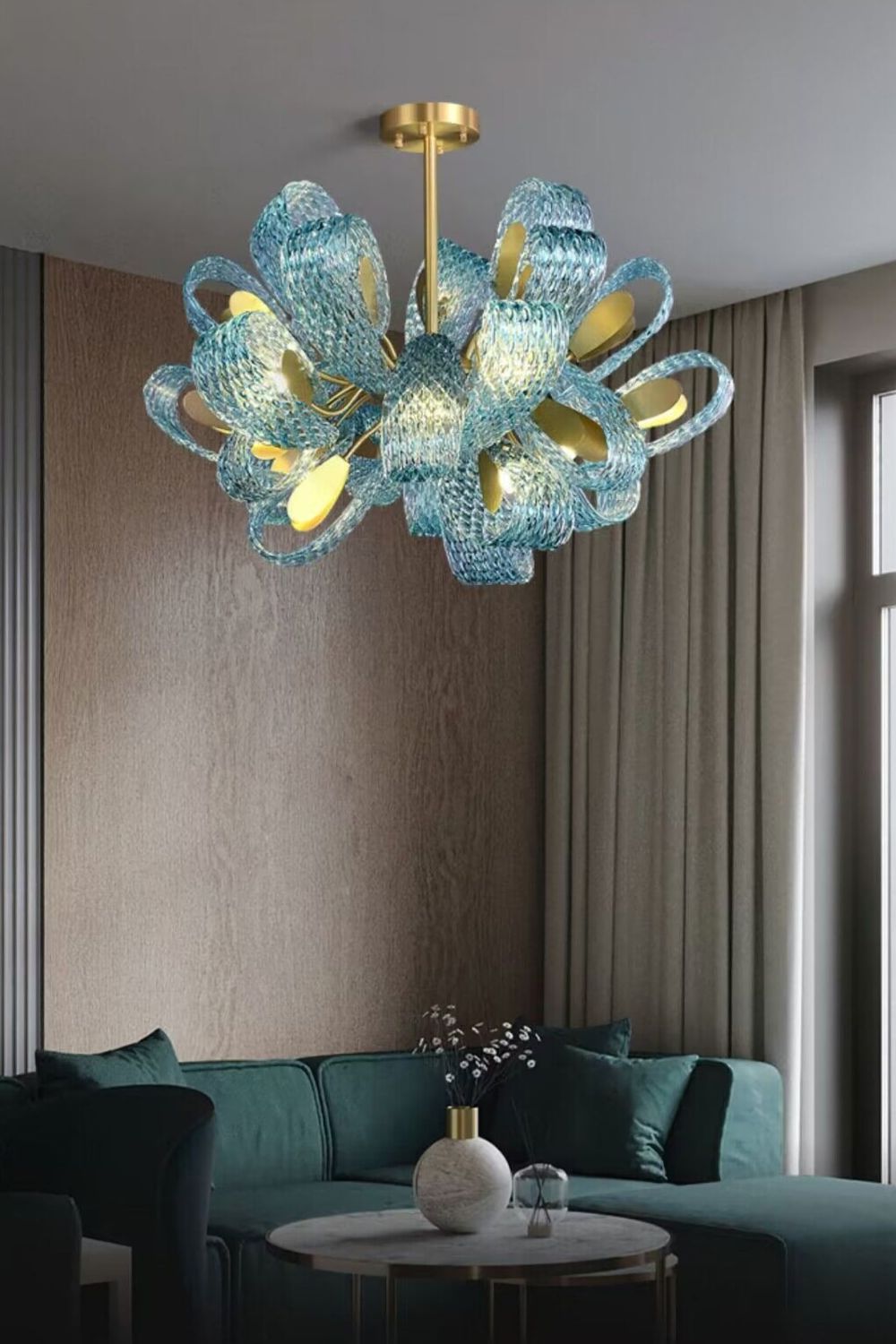 Petal Blue Glass Chandelier - morylighting
