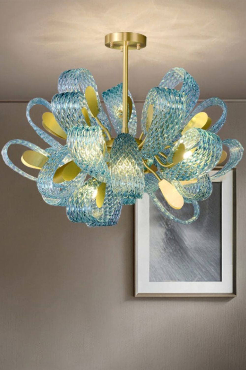 Petal Blue Glass Chandelier - morylighting