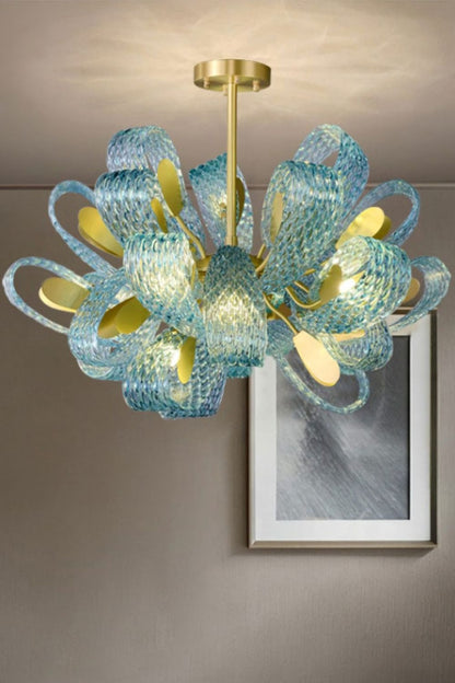 Petal Blue Glass Chandelier - morylighting