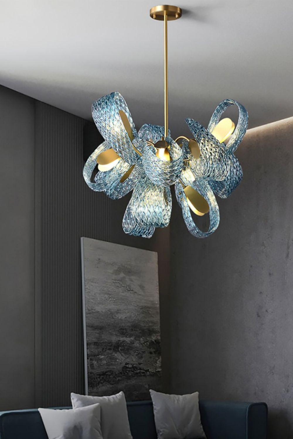 Petal Blue Glass Chandelier - morylighting