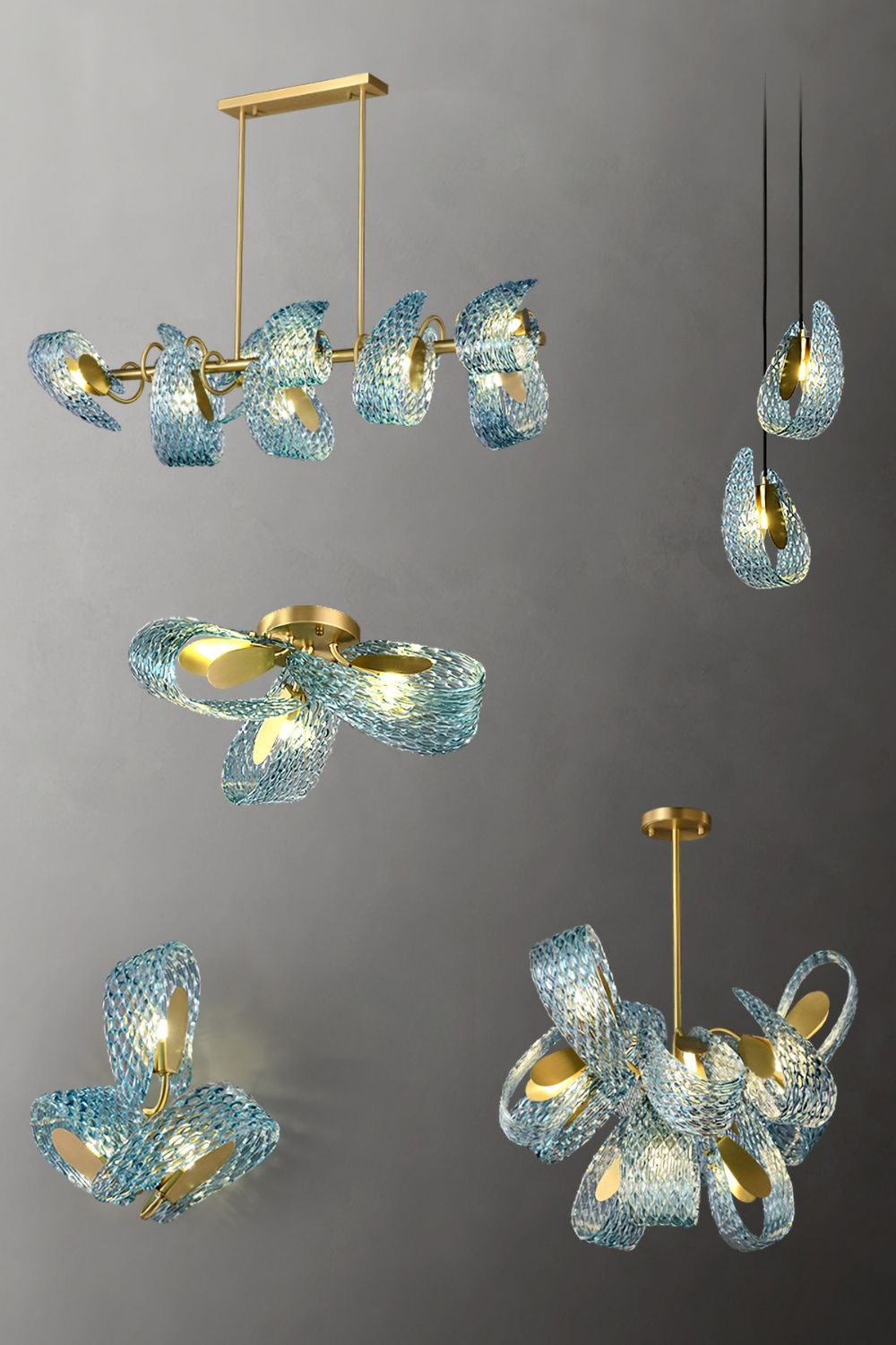 Petal Blue Glass Chandelier - morylighting