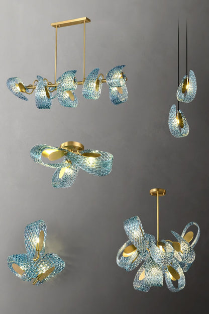 Petal Blue Glass Chandelier - morylighting