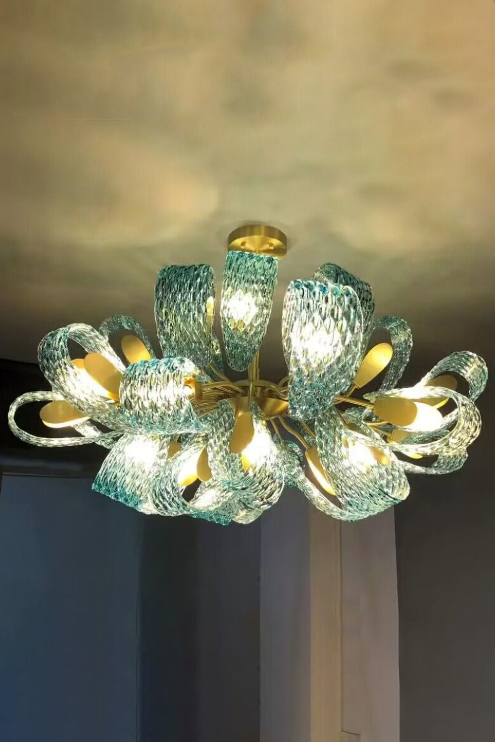 Petal Blue Glass Chandelier - morylighting