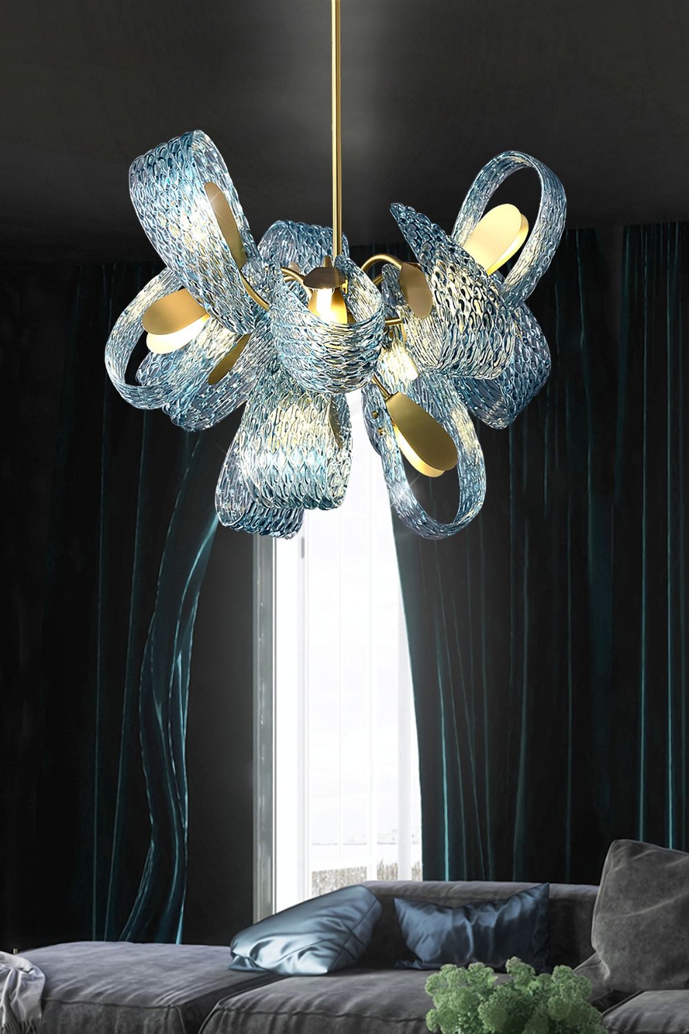 Petal Blue Glass Chandelier - morylighting