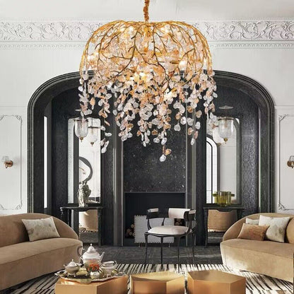 Modern Luxury Leaf Branch Crystal Chandelier Art Copper for Living/Dining Room/Bedroom