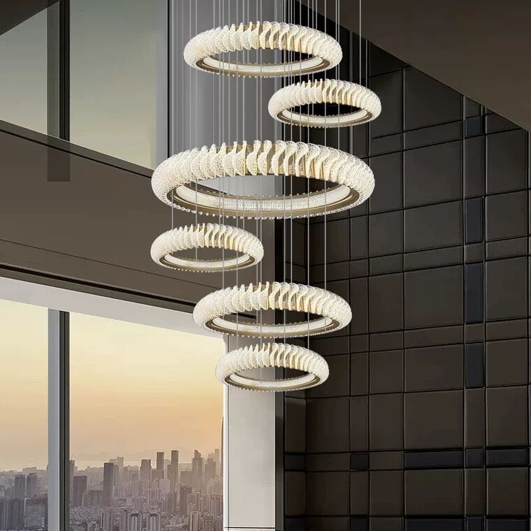 Morylighting Grand Luminous Multi-Layer Ring Chandelier - grand American foyer with two-story ceiling