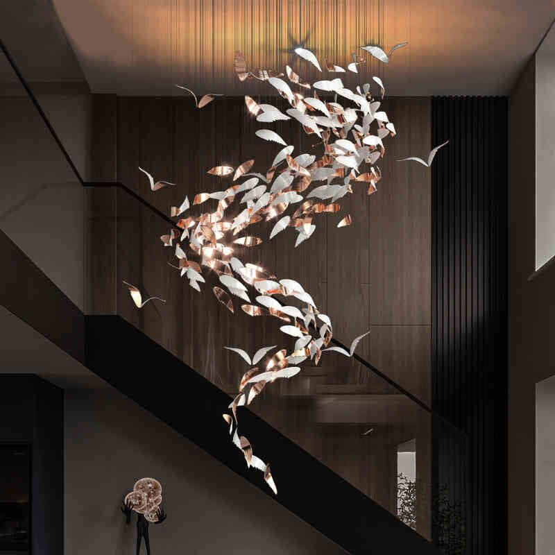 Luxury Spiral Creative Floating Ceramic Wings Chandelier for Hotel Lobby/Restaurant