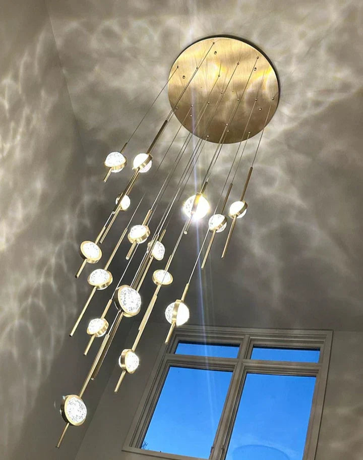 Modern Floating Galss Ball Brass Chandelier for High-ceiling