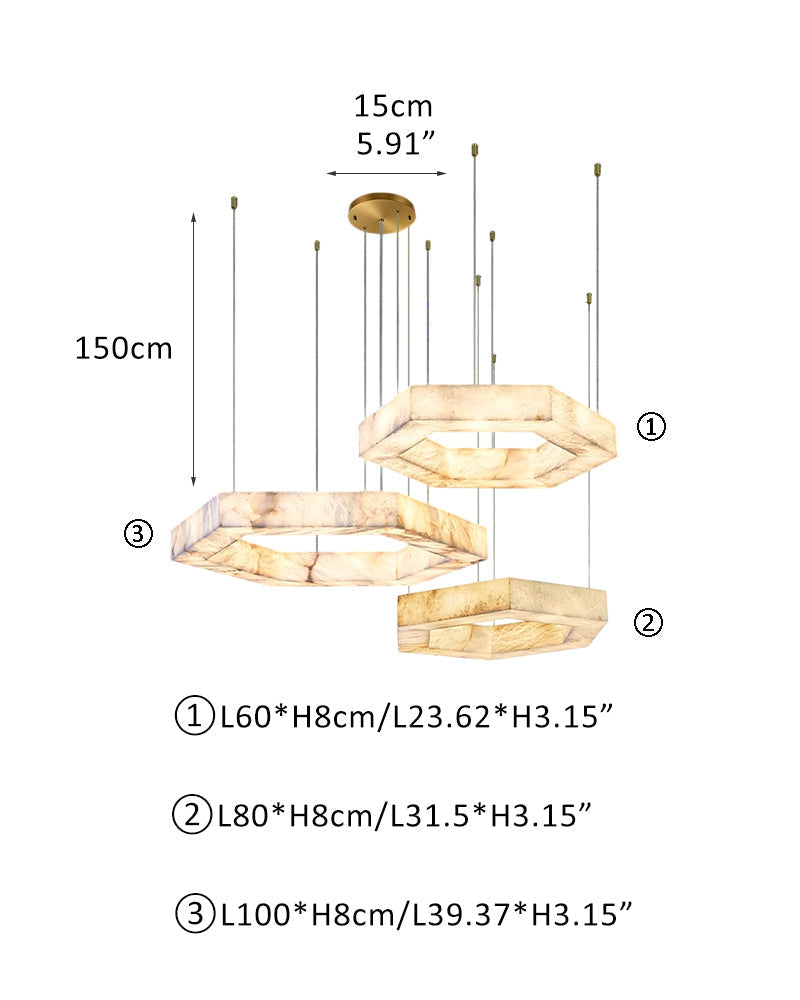 LED Hexagon Marble Pendant Lamp | Double/Triple Ring Design