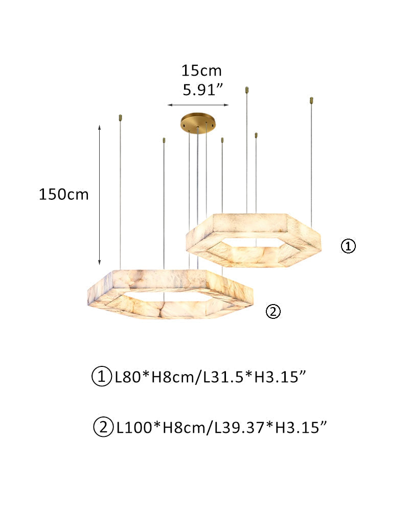 LED Hexagon Marble Pendant Lamp | Double/Triple Ring Design