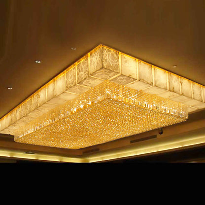 Rectangle flush mount golden crystal chandelier light