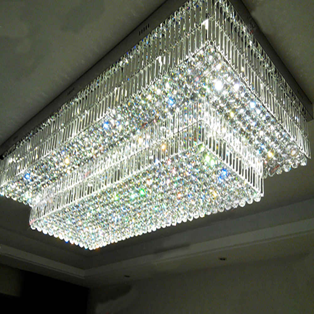 Rectangle flush mount golden crystal chandelier light