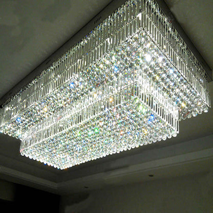 Rectangle flush mount golden crystal chandelier light
