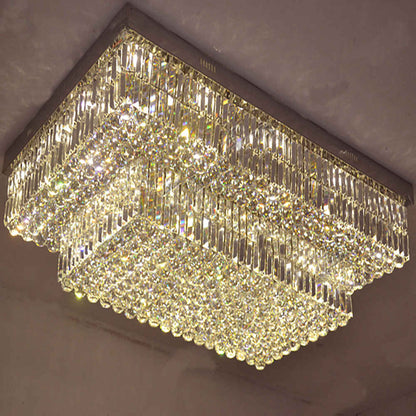 Rectangle flush mount golden crystal chandelier light