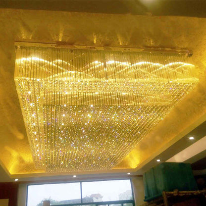 Rectangle flush mount golden crystal chandelier light