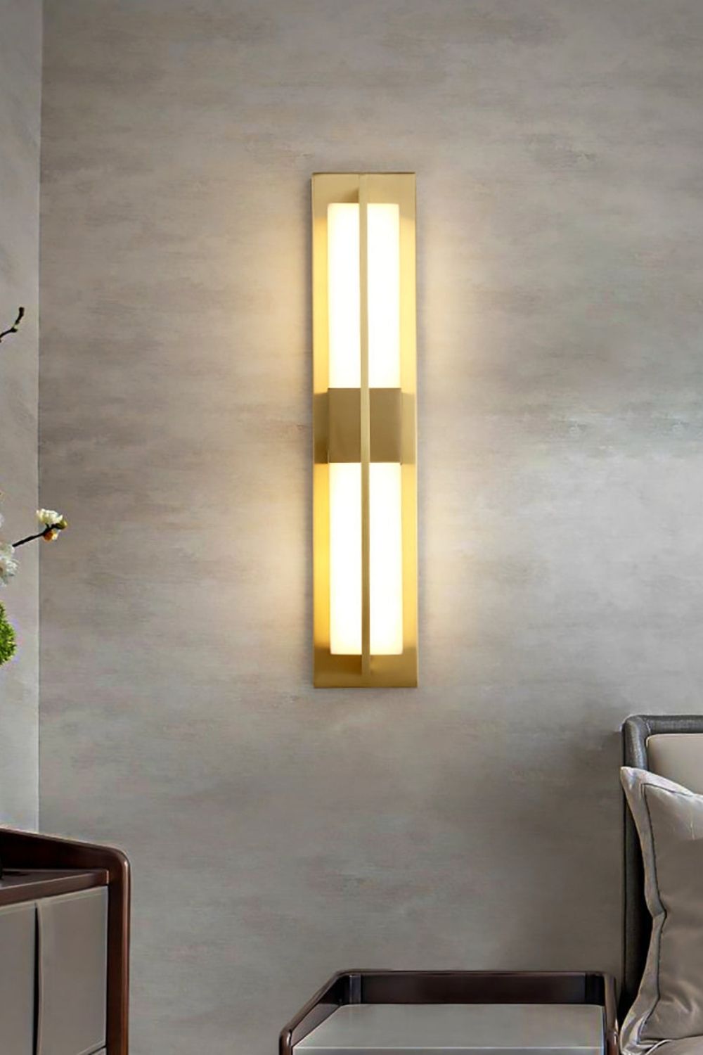 Rectangular Alabaster Brass Wall Lamp - view 10 | morylighting