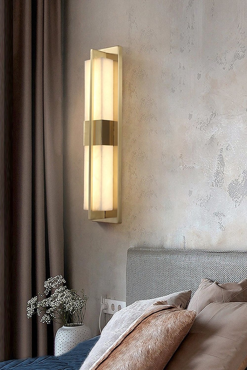 Rectangular Alabaster Brass Wall Lamp - view 16 | morylighting