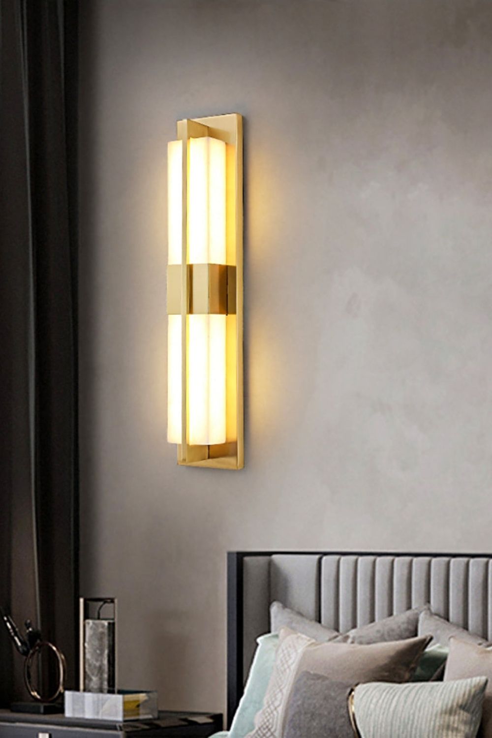 Rectangular Alabaster Brass Wall Lamp - view 18 | morylighting