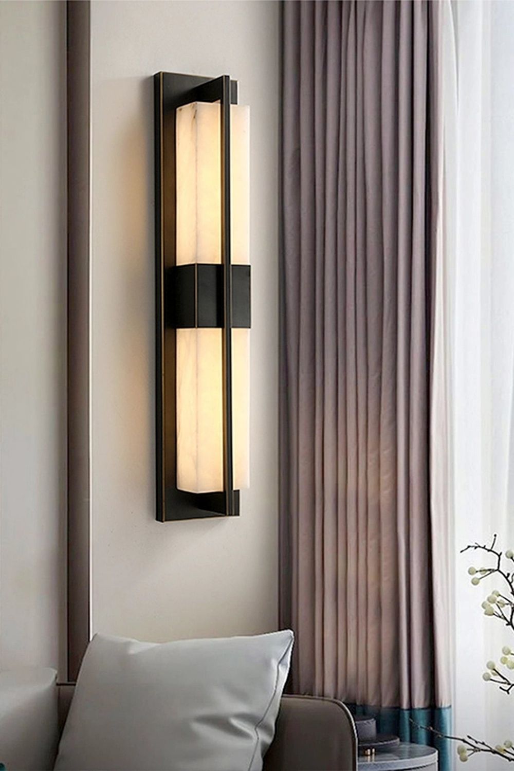 Rectangular Alabaster Brass Wall Lamp - view 19 | morylighting