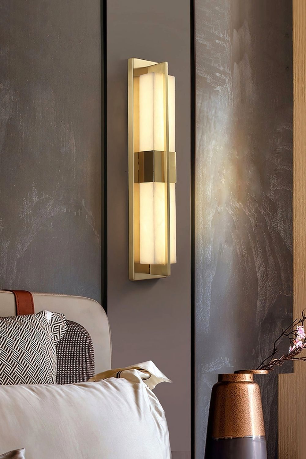 Rectangular Alabaster Brass Wall Lamp - view 24 | morylighting