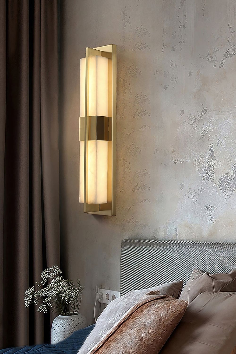 Rectangular Alabaster Brass Wall Lamp - view 26 | morylighting
