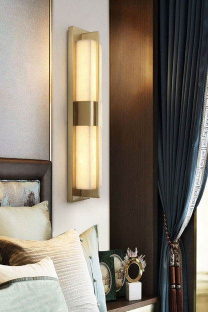 Rectangular Alabaster Brass Wall Lamp - view 27 | morylighting
