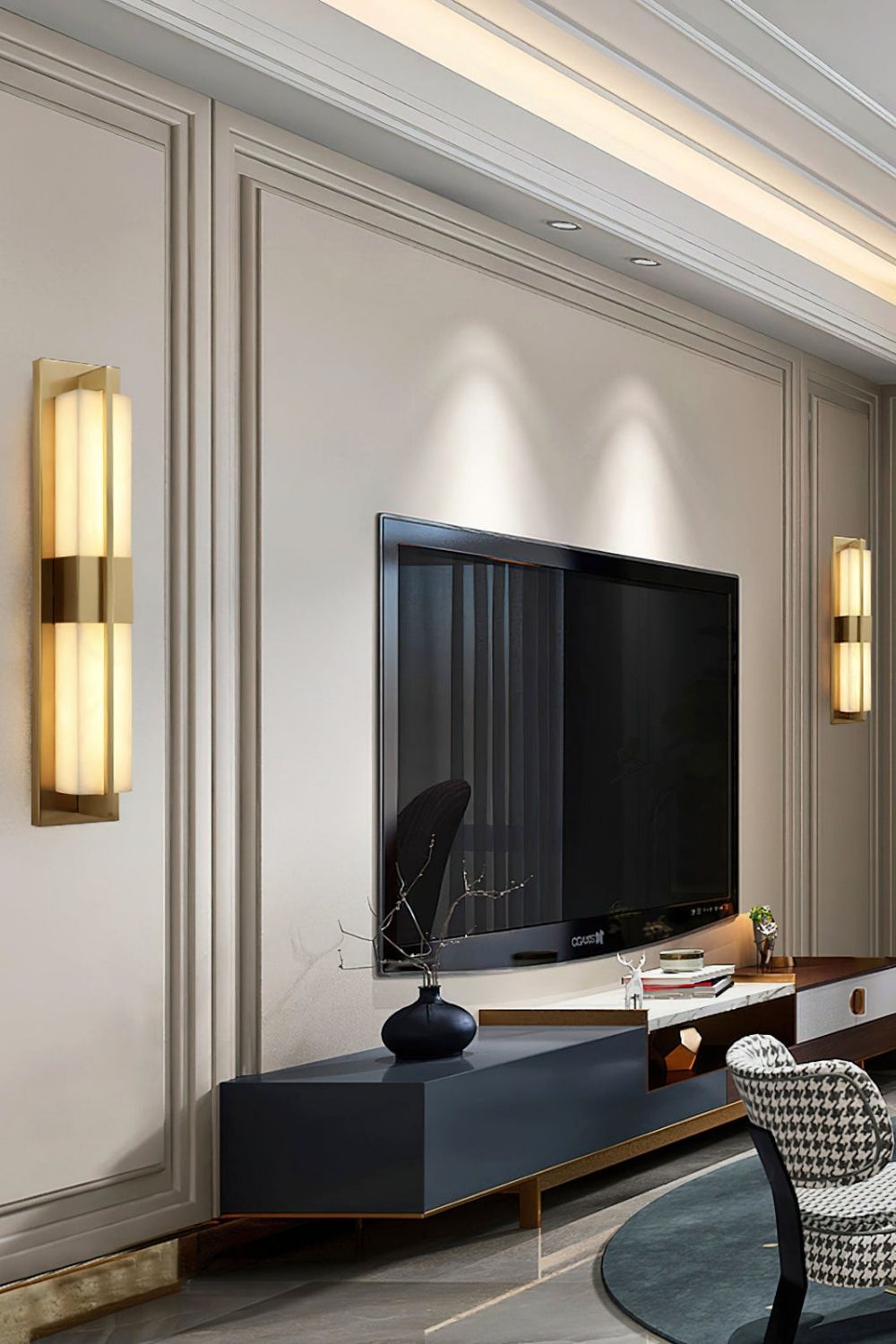 Rectangular Alabaster Brass Wall Lamp - view 28 | morylighting