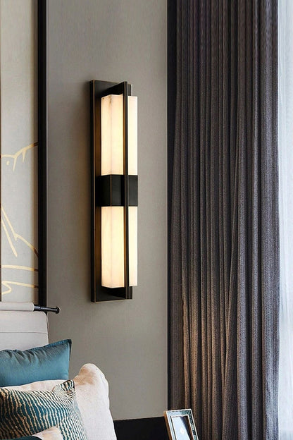 Rectangular Alabaster Brass Wall Lamp - view 37 | morylighting