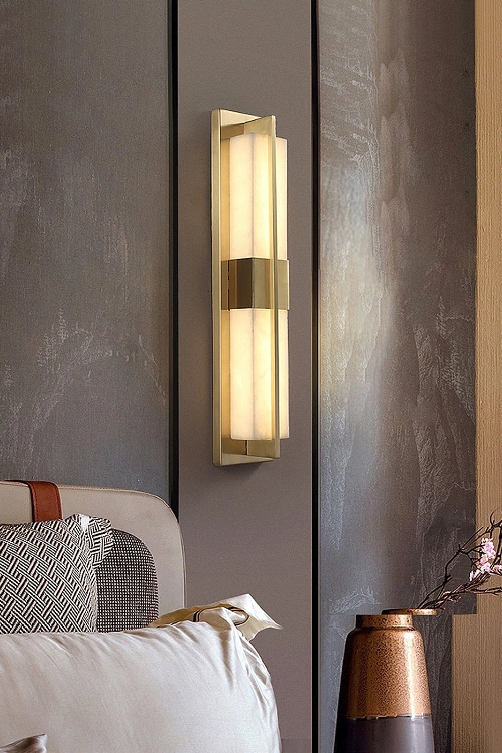 Rectangular Alabaster Brass Wall Lamp - view 38 | morylighting