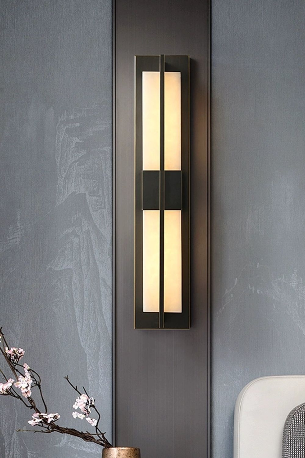 Rectangular Alabaster Brass Wall Lamp - view 40 | morylighting